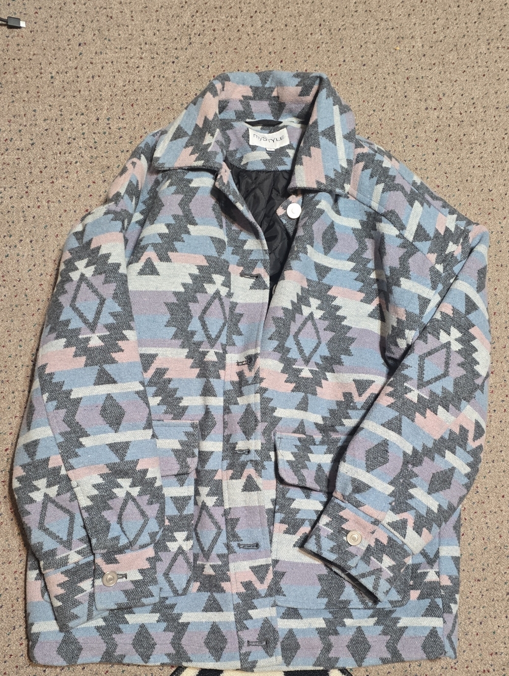 Geometric Pattern Oversized Jacket in Pastel Blue & Pink